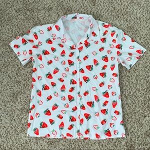NWOT Strawberry Print Button Down Top